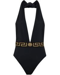 Versace - Greca One-Piece Swimsuit With V-Neck - Lyst