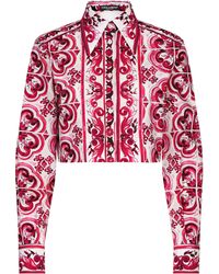 Dolce & Gabbana - Cropped-Bluse Aus Popeline Majolika-Print - Lyst