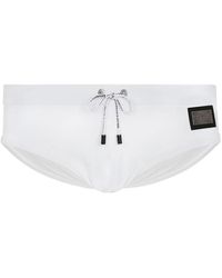 Dolce & Gabbana - Swim Briefs With High-Cut Leg And Branded Plate - Lyst