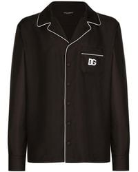 Dolce & Gabbana - Silk Shirt With Logo-Embroidered Patch - Lyst