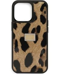 Dolce & Gabbana - Hülle für iPhone 14 Pro aus poliertem Kalbsleder mit Leopardenmuster - Lyst