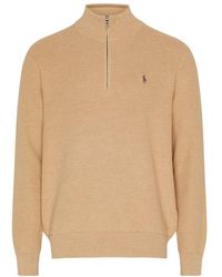 Polo Ralph Lauren - Cotton Piqué High-Neck Zipped Sweater - Lyst