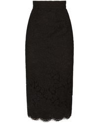 Dolce & Gabbana - Branded Stretch Lace Midi Skirt - Lyst