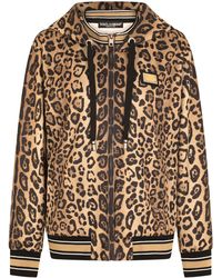 Dolce & Gabbana - Zip-up jersey hoodie with leopard print - Lyst