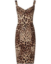 Dolce & Gabbana - Robe mi-longue style corset en cady à imprimé léopard - Lyst
