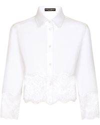 Dolce & Gabbana - Cropped Poplin Shirt With Lace Inserts - Lyst