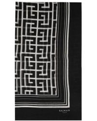 Balmain Silk Scarf With Monogram - Black