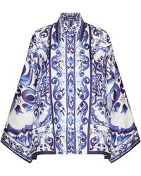 Dolce & Gabbana - Twill-Hemd mit Schlitzen und Majolika-Print - Lyst