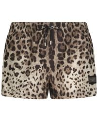 Dolce & Gabbana - Short Swim Trunks With Leopard Print - Lyst