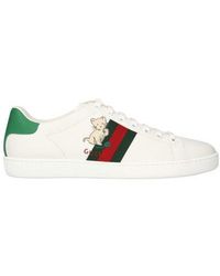 Gucci New Ace Lion Patch Sneakers in White | Lyst