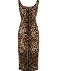 Dolce & Gabbana - Midikleid aus Charmeuse mit Leopardenprint - Lyst
