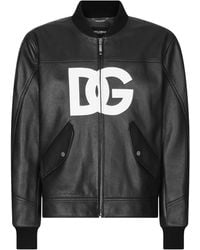 Dolce & Gabbana - Lederjacke mit DG-Logoprint - Lyst