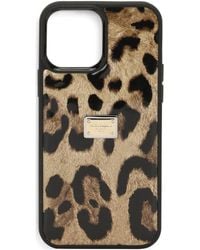 Dolce & Gabbana - Hülle für iPhone 14 Pro Max aus poliertem Kalbsleder mit Leopardenmuster - Lyst