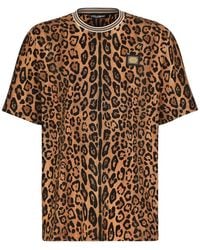 Dolce & Gabbana - Animal Print T-Shirt With Logo Plate - Lyst