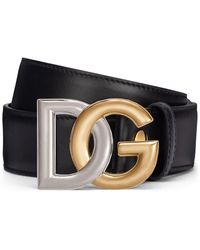 Dolce & Gabbana - Ceinture en cuir de veau avec logo DG en plaqué - Lyst