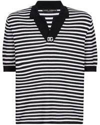 Dolce & Gabbana - Striped Cotton V-neck Polo-shirt - Lyst