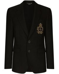 Dolce & Gabbana - Single-Breasted Wool And Cashmere Jacket With Patch - Lyst