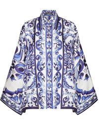 Dolce & Gabbana - Maiolica Printed Twill Shirt With Slits - Lyst