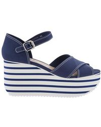 Femme Chaussures Chaussures à talons Sandales compensées Sandales Coton Miu Miu en coloris Bleu 