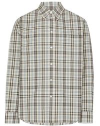 Bottega Veneta - Cotton Linen Check Shirt With "Bv" Embroidery - Lyst