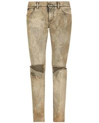 Dolce & Gabbana - Skinny Stretch Jeans With Overdye And Rips - Lyst