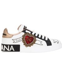 Dolce & Gabbana - Calfskin Portofino Sneakers With Embroidery - Lyst