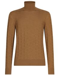 Dolce & Gabbana - High Neck Silk Jacquard Sweater With Logo - Lyst
