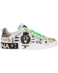 Dolce & Gabbana - Calfskin Portofino Sneakers With Embroidery And Studs - Lyst