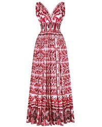 Dolce & Gabbana - Long Majolica-print Poplin Dress - Lyst