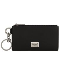 Dolce & Gabbana - Calfskin Card Holder With Ring And Logo Tag - Lyst