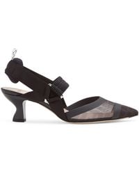 Fendi - Chaussures à talon moyen avec bride arrière en filet et cuir noir - Lyst