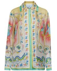 Casablancabrand - Cuban Collar Silk Long Sleeve Shirt - Lyst
