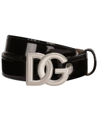 Dolce & Gabbana - Shiny Calfskin Belt With Dg Logo - Lyst
