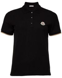 Moncler - Poloshirt Aus Baumwollpiqué Mit Logoaufnäher, Damen, Größe - Lyst