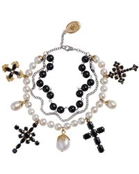 Dolce & Gabbana - Yellow And White Gold Family Bracelet With Cblack Sapphire, Pearl And Black Jade Beads - Lyst