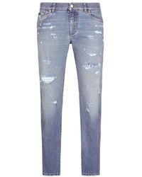 Dolce & Gabbana - Slim-Fit Stretch Jeans With Rips - Lyst