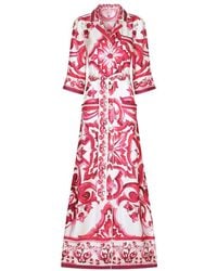 Dolce & Gabbana - Long Maiolica Printed Twill Shirt Dress - Lyst