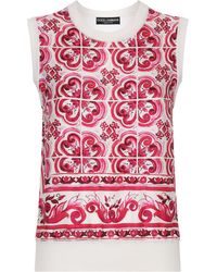 Dolce & Gabbana - Pullover aus Seide und Twill mit Majolika-Print - Lyst