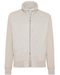 Brunello Cucinelli - Suede Bomber Jacket With Quilting - Lyst