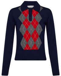 Ami Paris - Argyle Sweater With Button Collar - Lyst