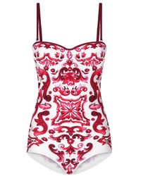 Dolce & Gabbana - Majolica Print Balconette One-Piece Swimsuit - Lyst