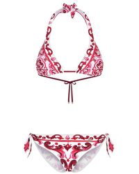 Dolce & Gabbana - Majolica-Print Padded Triangle Bikini - Lyst