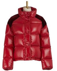 Moncler Chouette Nylon Velvet Laqué Down Jacket - Red