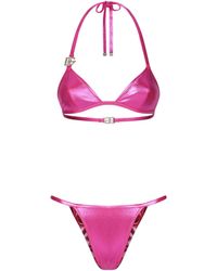 Dolce & Gabbana - Triangel-Bikini aus laminiertem Stoff mit Logo - Lyst