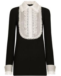 Dolce & Gabbana - Short Wool Crepe Dress - Lyst