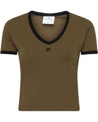 Courreges - Contrast-T-Shirt mit V-Ausschnitt - Lyst