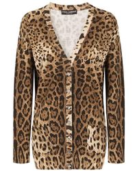 Dolce & Gabbana - Leopard-print Cashmere Cardigan - Lyst