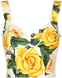 Dolce & Gabbana - Cotton corset top with yellow rose print - Lyst