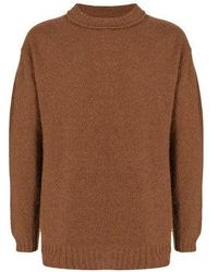 Pringle of Scotland Round Neck Brushed Shetland Wool Sweater - Brown