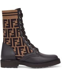 Fendi - Leather Biker Boots With Stretch Fabric - Lyst